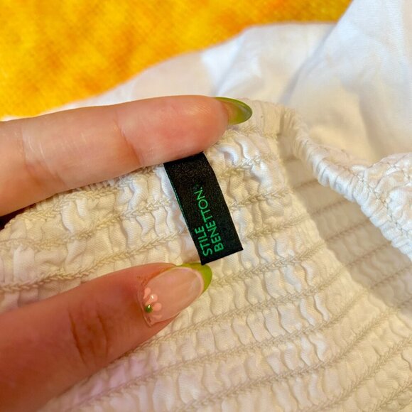 Stile Benetton White Cotton Skirt XS-L | Boho Peasant Smocked Waist Mini - Picture 4 of 7